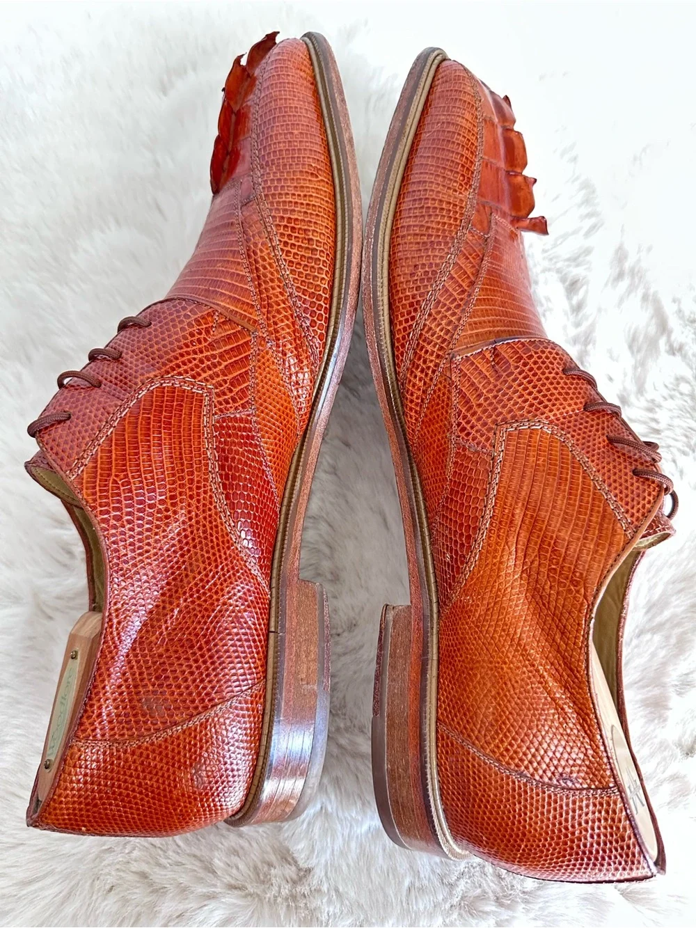 Belvedere Genuine Crocodile & Caiman Lizard Skin Oxford Dress Shoes sz 13 Orange